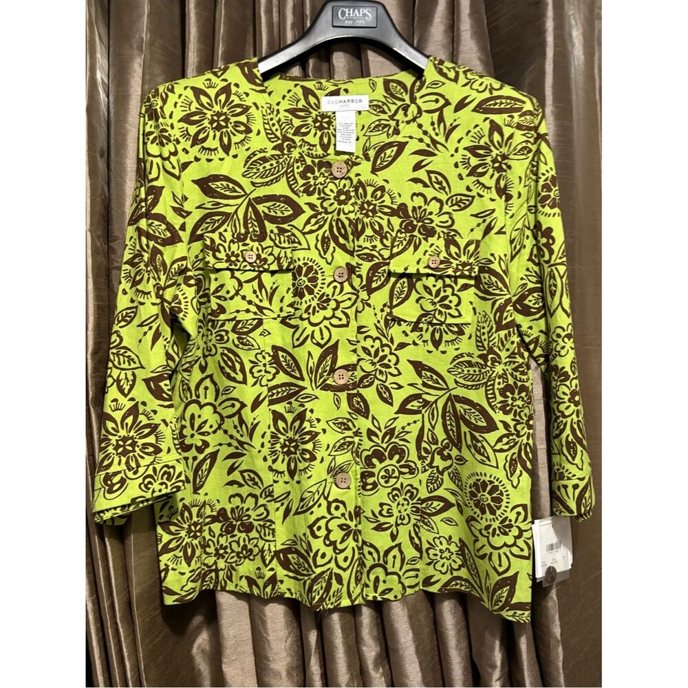 Sag Harbor Lime Green Floral Button up Jacket #1991